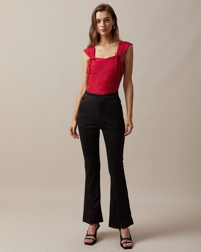 The Red Wave Textured Tie Tank Top Tops - RIHOAS