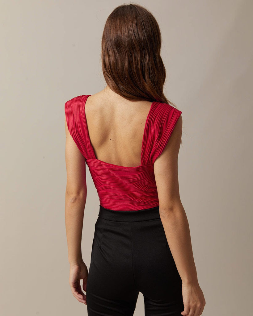 The Red Wave Textured Tie Tank Top Tops - RIHOAS