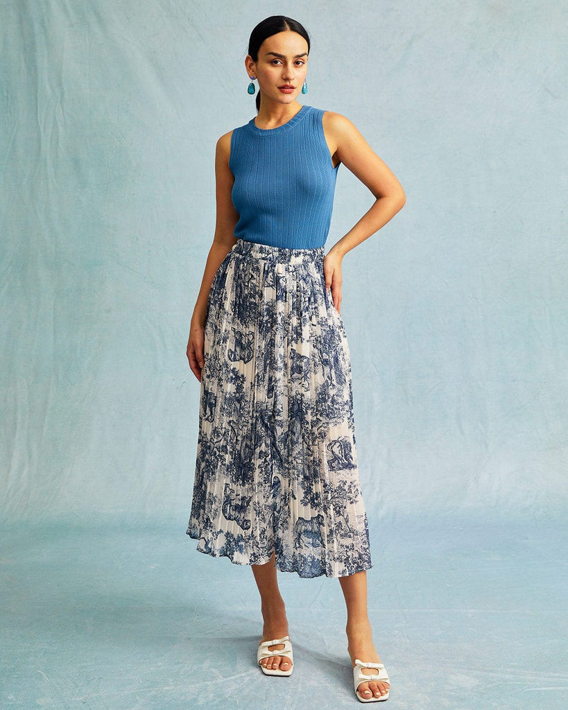 The Retro Floral Pleated Midi Skirt Bottoms - RIHOAS