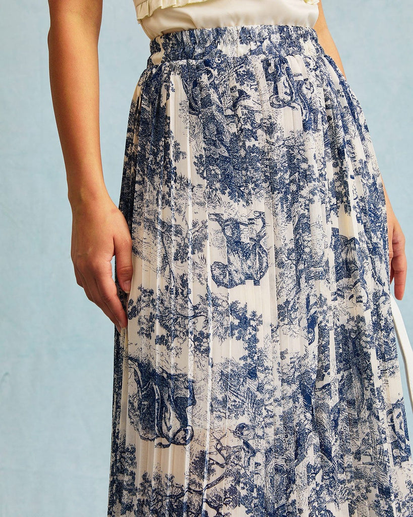 The Retro Floral Pleated Midi Skirt Bottoms - RIHOAS