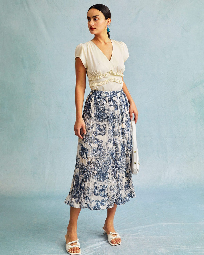 The Retro Floral Pleated Midi Skirt Bottoms - RIHOAS