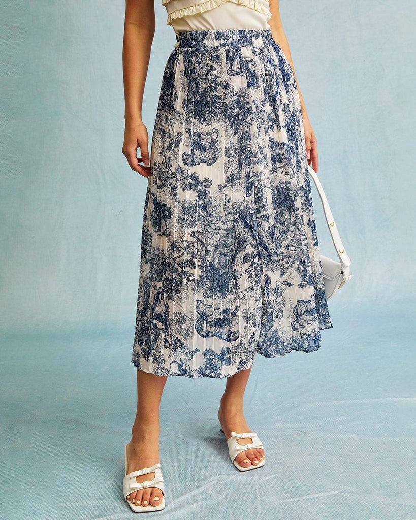 The Retro Floral Pleated Midi Skirt Bottoms - RIHOAS