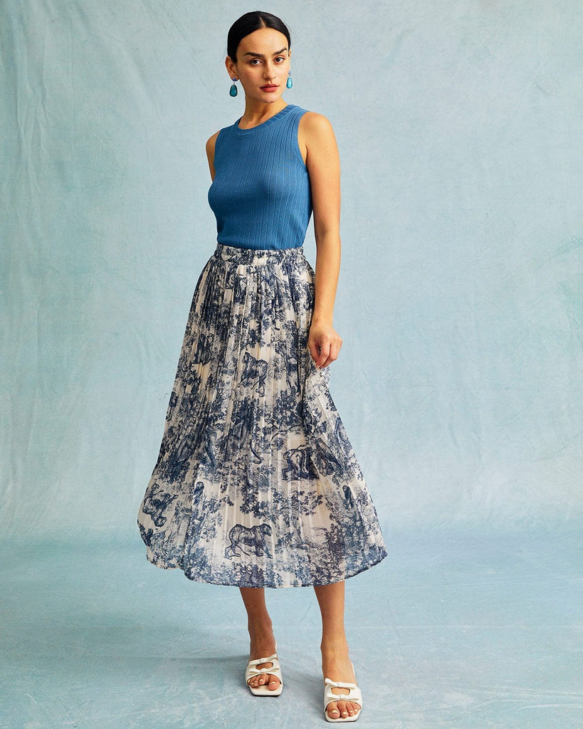 The Retro Floral Pleated Midi Skirt Bottoms - RIHOAS