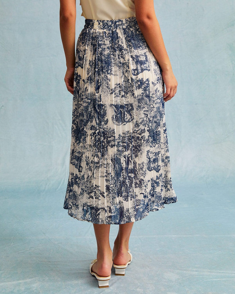The Retro Floral Pleated Midi Skirt Bottoms - RIHOAS