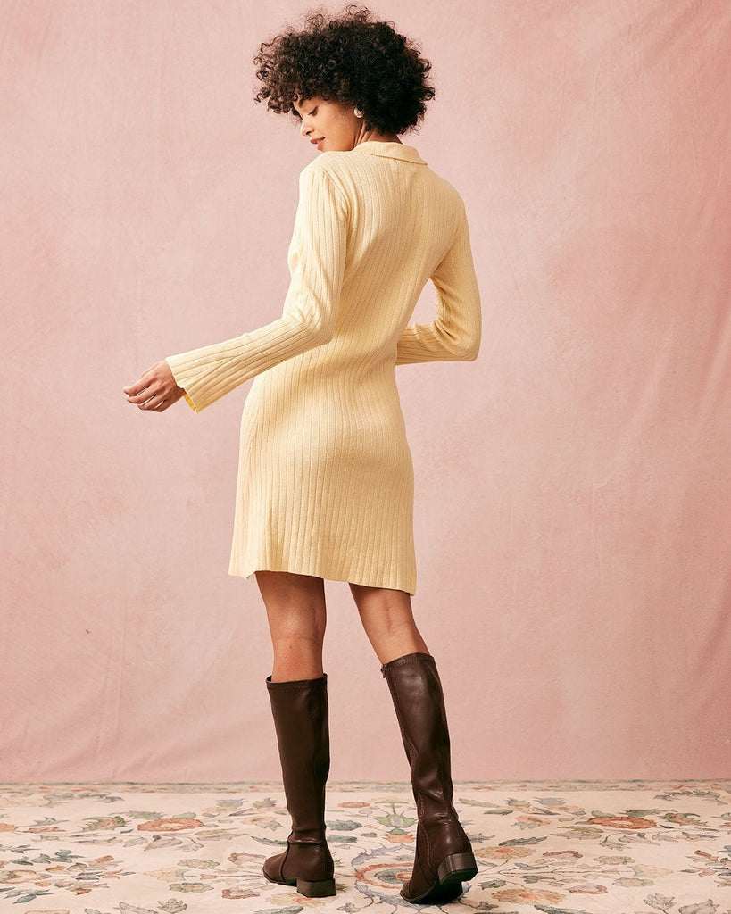 The Ribbed Knit Flare Sleeve Mini Dress Dresses - RIHOAS