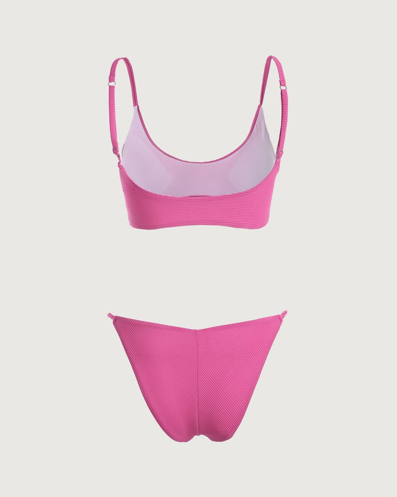 The Rose Red U Neck Ribbed Bikini Set Bikinis - RIHOAS