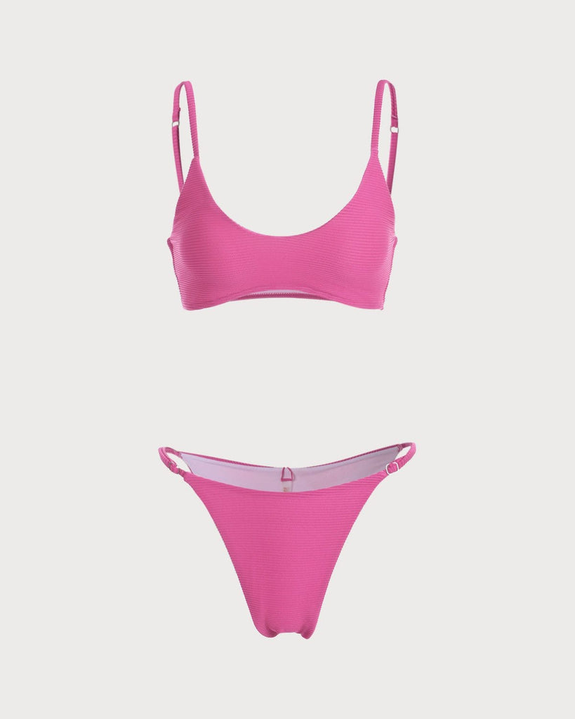 The Rose Red U Neck Ribbed Bikini Set Rose Red Bikinis - RIHOAS