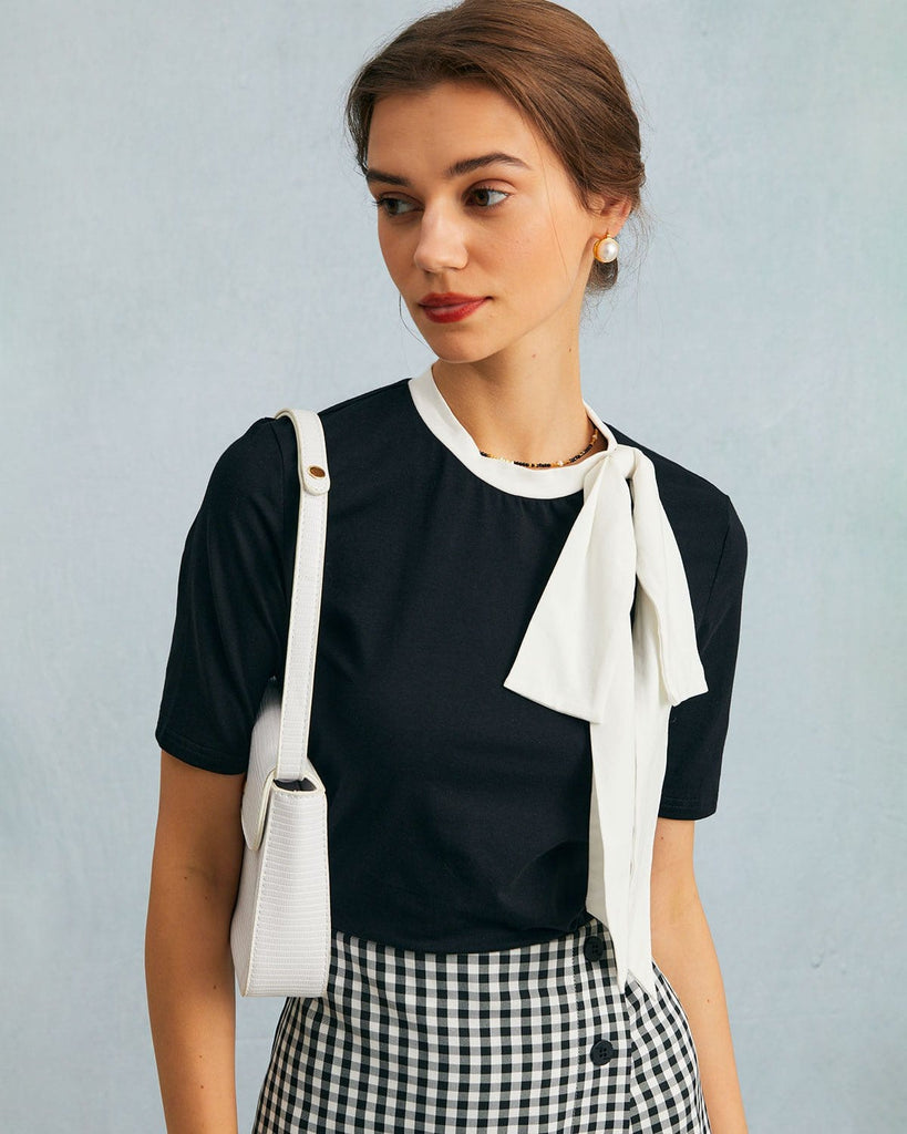 The Round Neck Bowknot Top Tops - RIHOAS