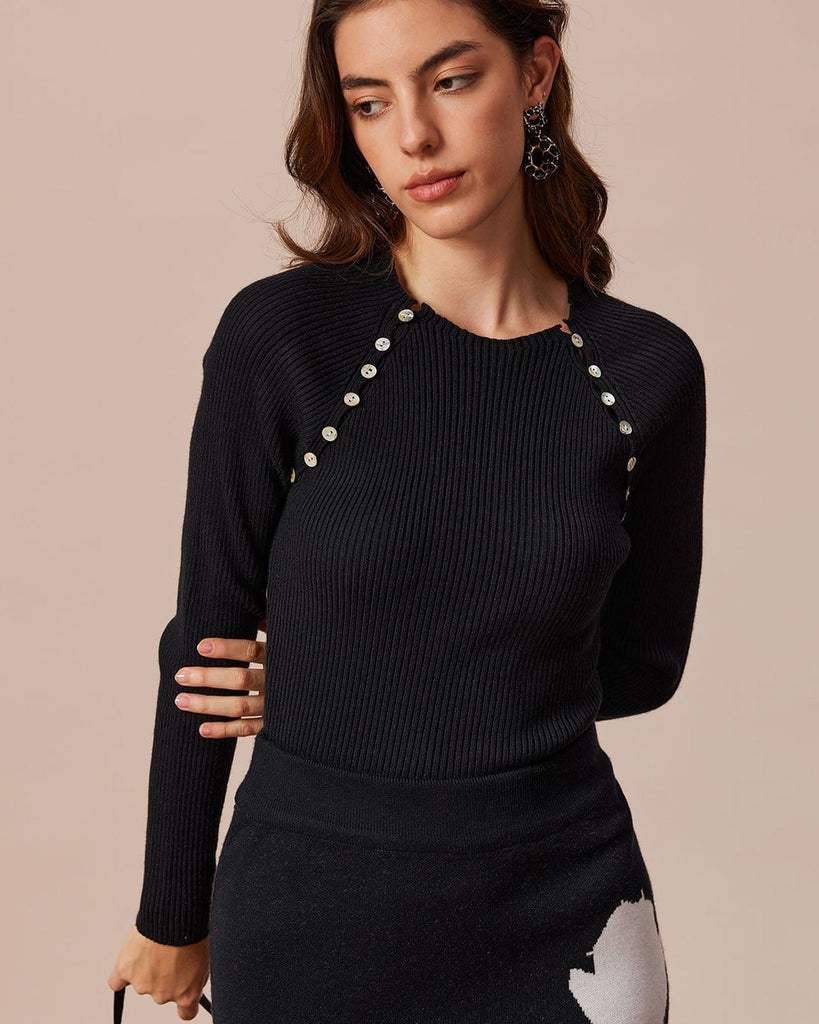 The Round Neck Button Knit Top Tops - RIHOAS