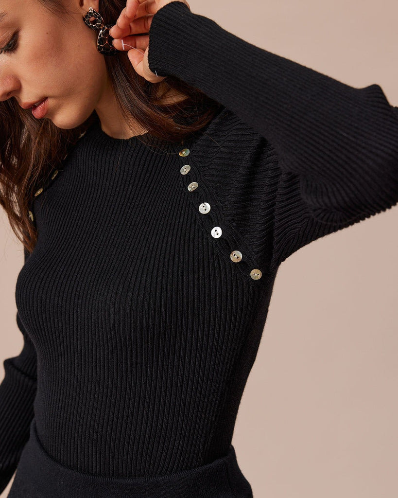 The Round Neck Button Knit Top Tops - RIHOAS