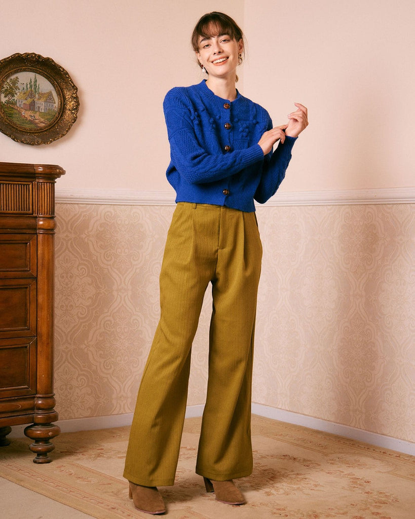 The Round Neck Cable Ribbed Cardigan Tops - RIHOAS