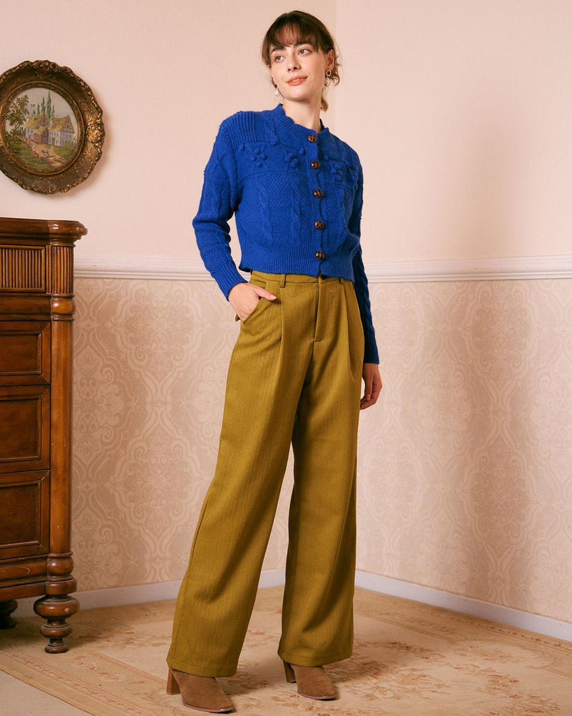 The Round Neck Cable Ribbed Cardigan Tops - RIHOAS