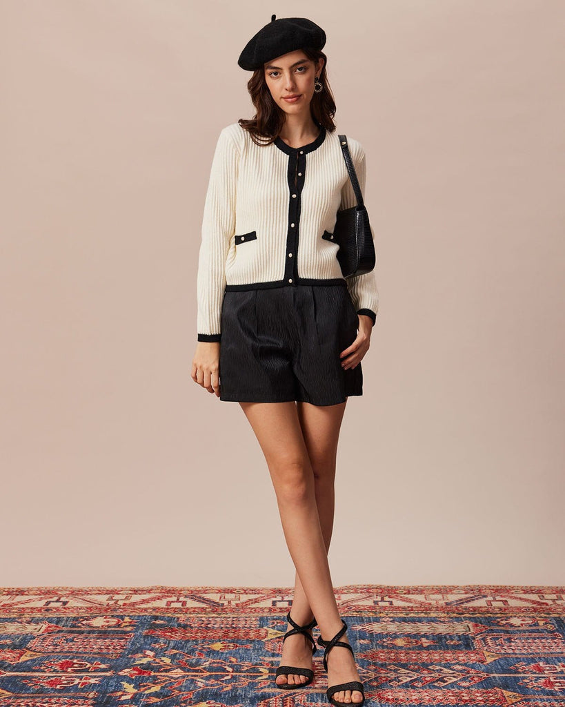 The Round Neck Contrast Trim Cardigan Tops - RIHOAS