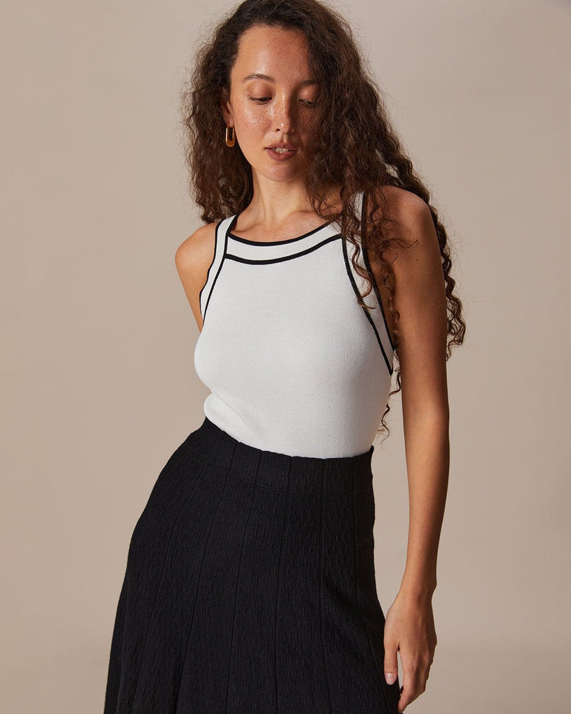 The Round Neck Contrast Trim Knit Tank Top Tops - RIHOAS