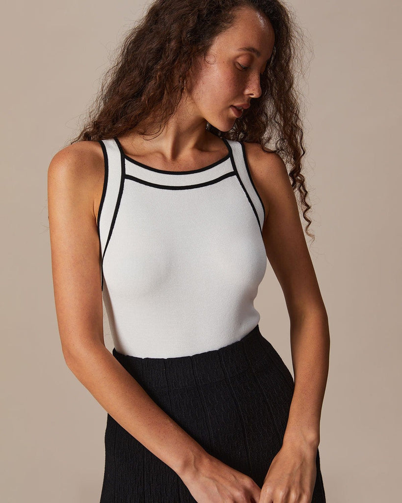 The Round Neck Contrast Trim Knit Tank Top Tops - RIHOAS