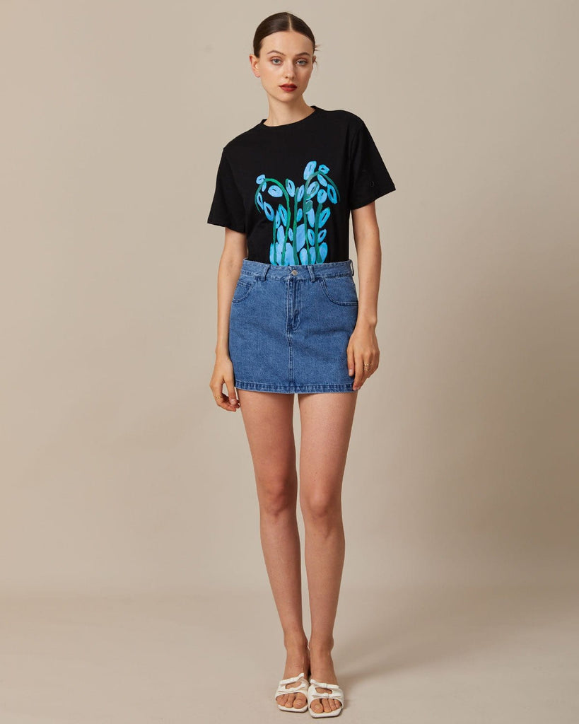 The Round Neck Floral Print Tee Tops - RIHOAS
