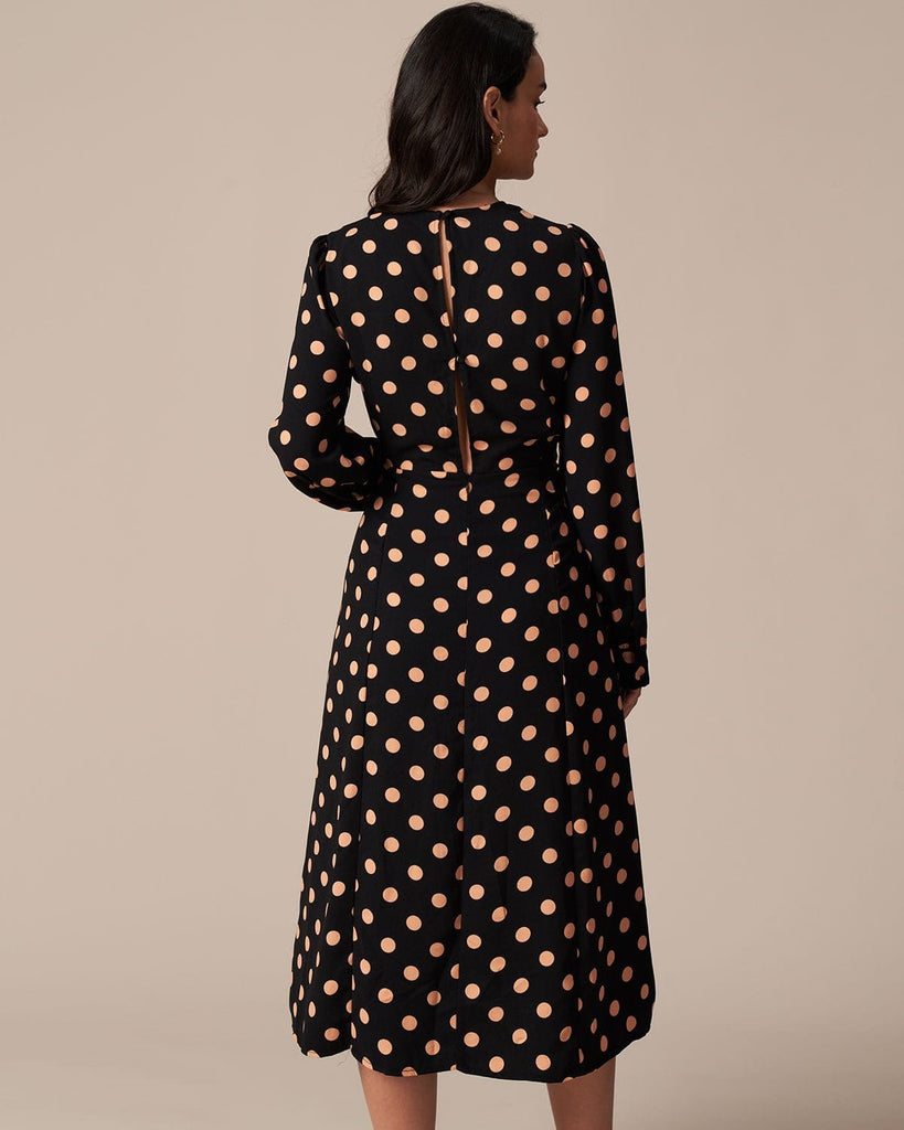 The Round Neck Polka Dot Dress Dresses - RIHOAS