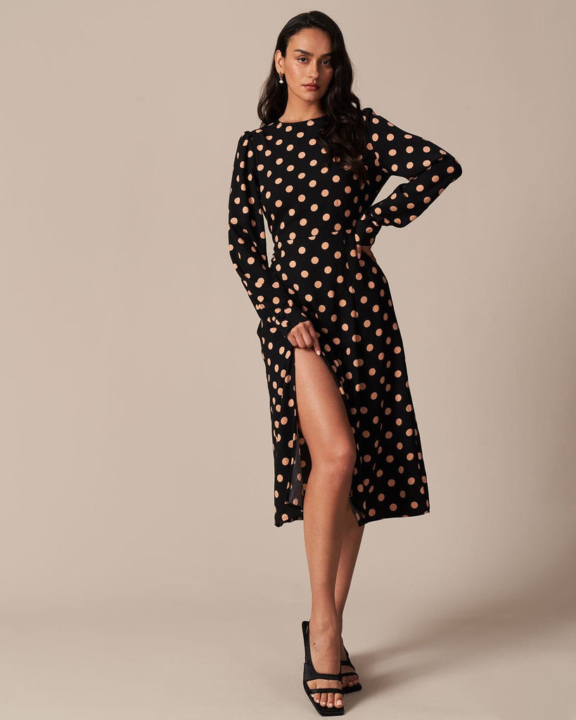 The Round Neck Polka Dot Dress Dresses - RIHOAS