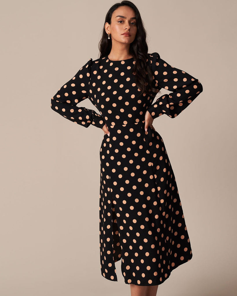 The Round Neck Polka Dot Dress Dresses - RIHOAS