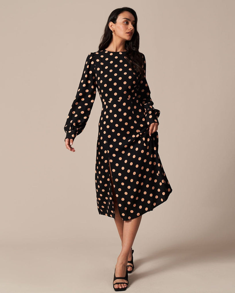 The Round Neck Polka Dot Dress Dresses - RIHOAS