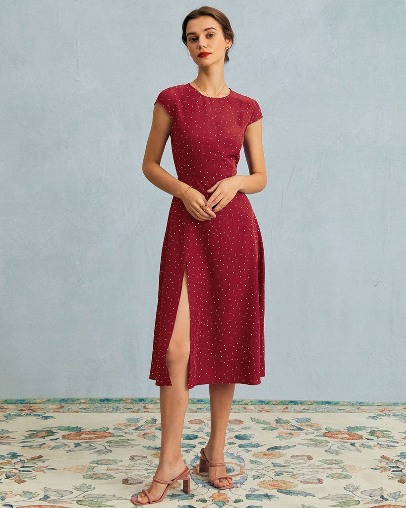 The Round Neck Polka Dot Dress Red Dresses - RIHOAS