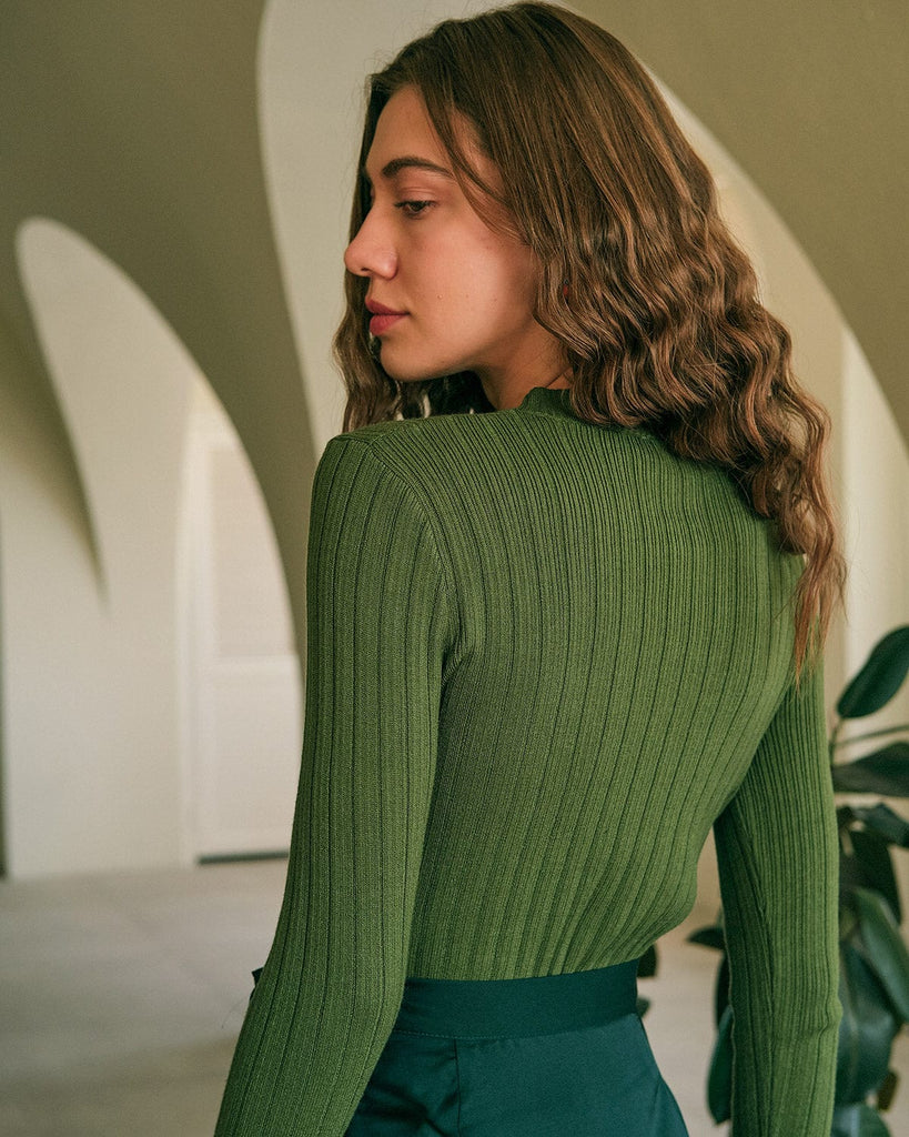 The Round Neck Ribbed Knit Sweater Tops - RIHOAS