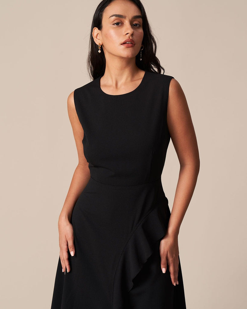 The Round Neck Ruffle Slit Dress Dresses - RIHOAS