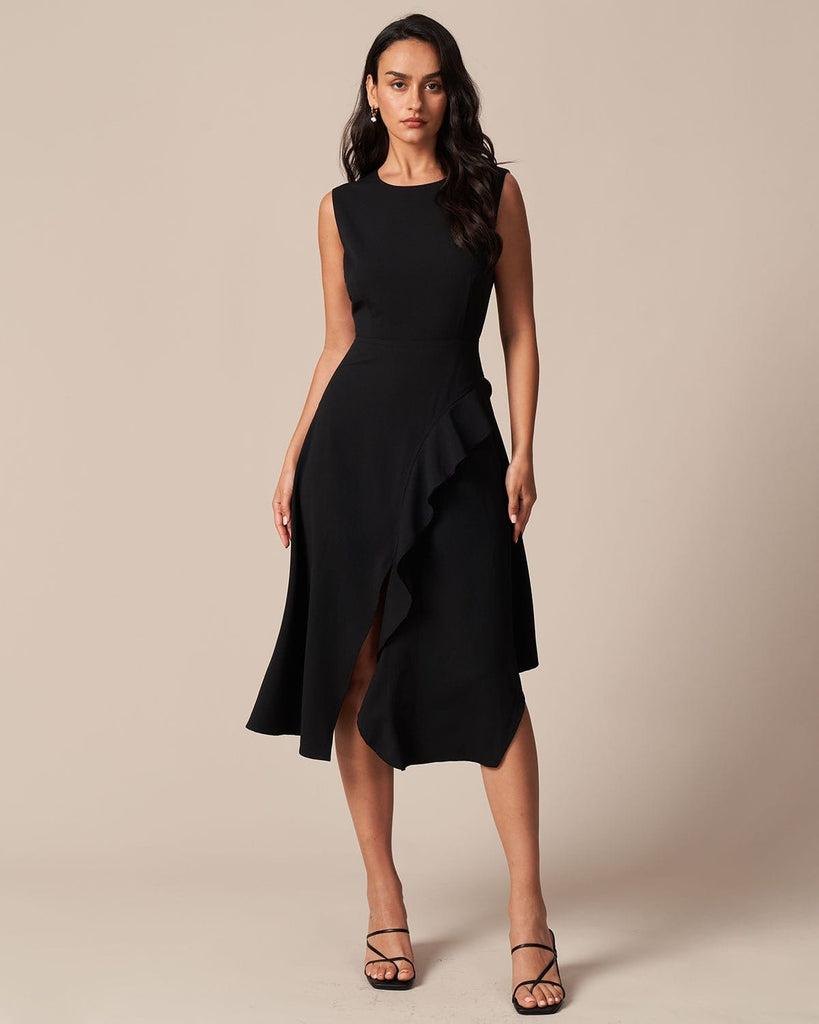 The Round Neck Ruffle Slit Dress Dresses - RIHOAS