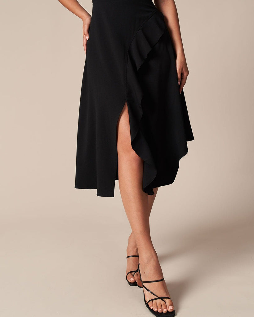 The Round Neck Ruffle Slit Dress Dresses - RIHOAS