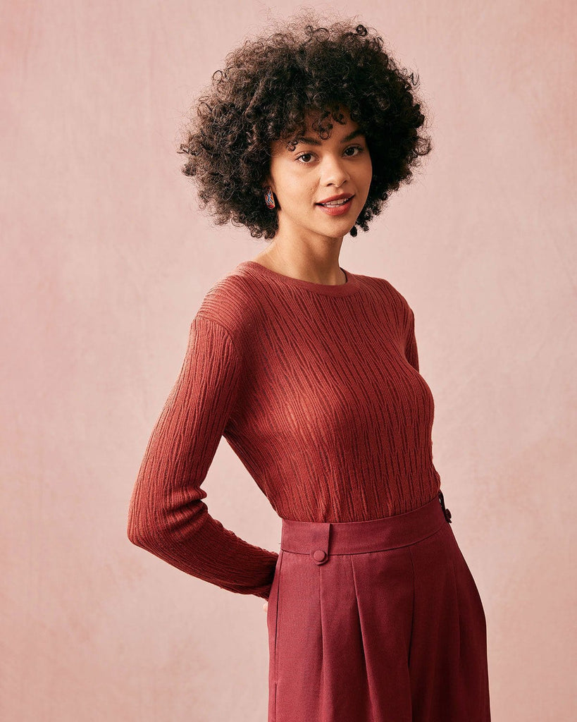 The Round Neck Textured Knit Top Tops - RIHOAS