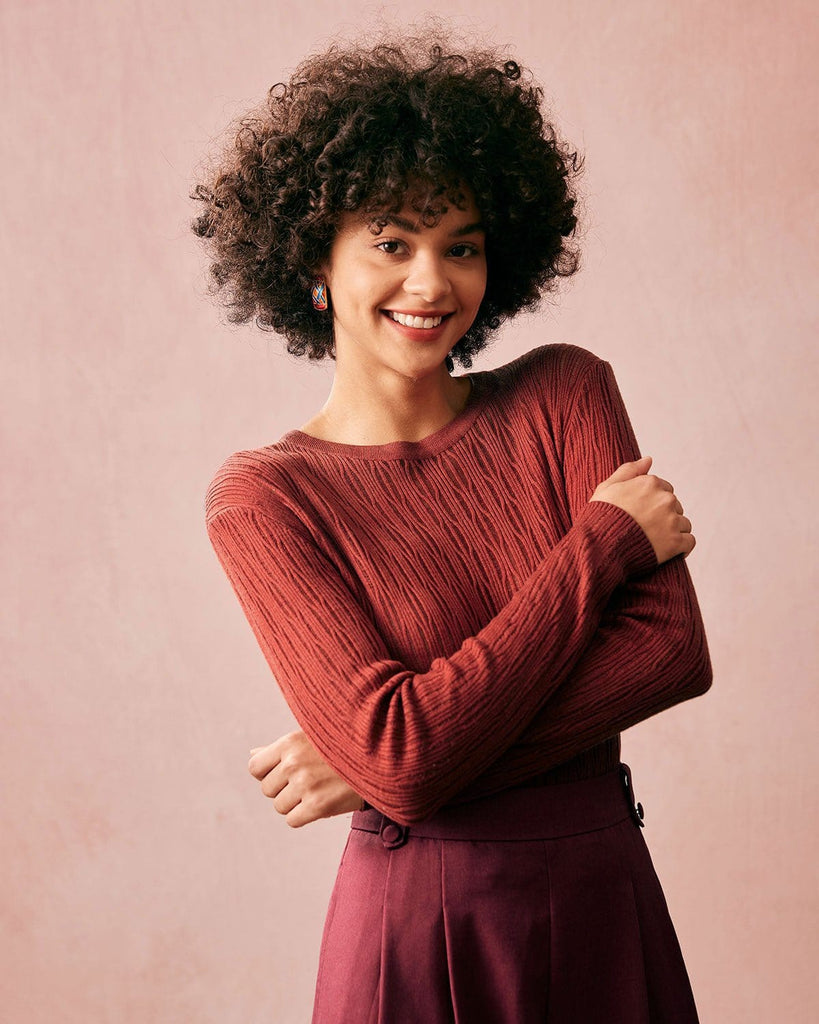 The Round Neck Textured Knit Top Tops - RIHOAS