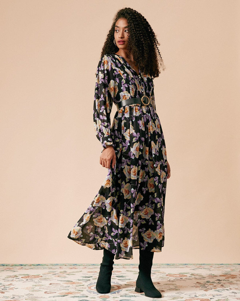 The Ruffle Floral Midi Dress Dresses - RIHOAS