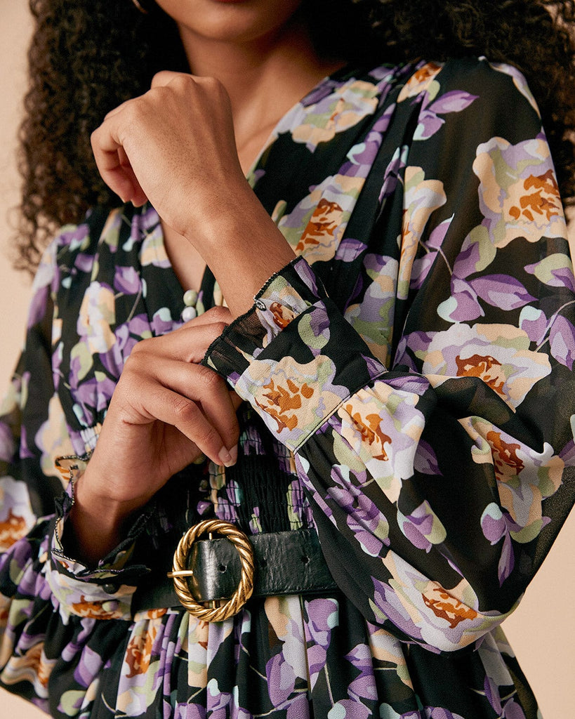 The Ruffle Floral Midi Dress Dresses - RIHOAS