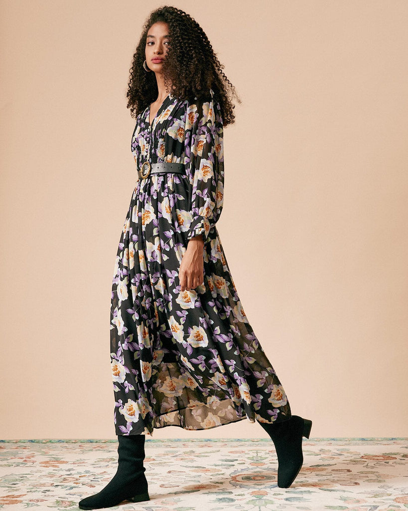 The Ruffle Floral Midi Dress Dresses - RIHOAS