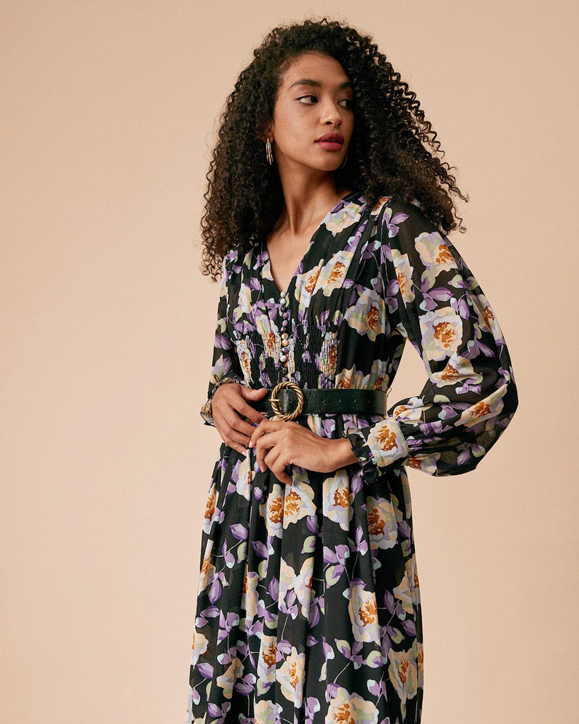 The Ruffle Floral Midi Dress Dresses - RIHOAS