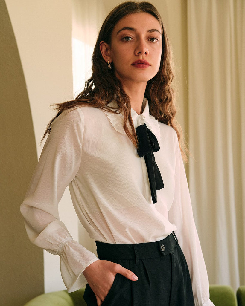 The Ruffle See-Through Blouse White Tops - RIHOAS