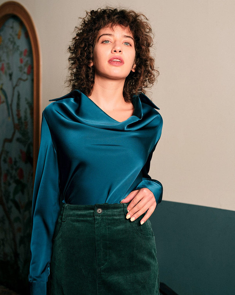 The Satin Cowl Neck Blouse Tops - RIHOAS