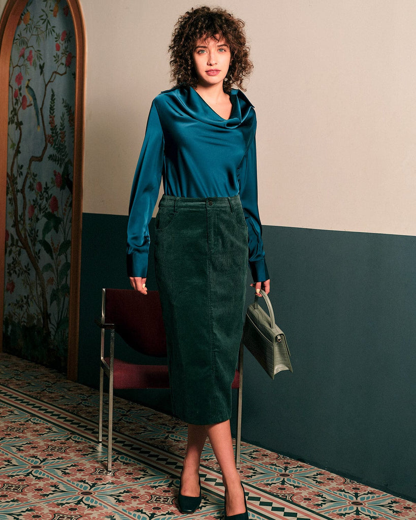 The Satin Cowl Neck Blouse Tops - RIHOAS