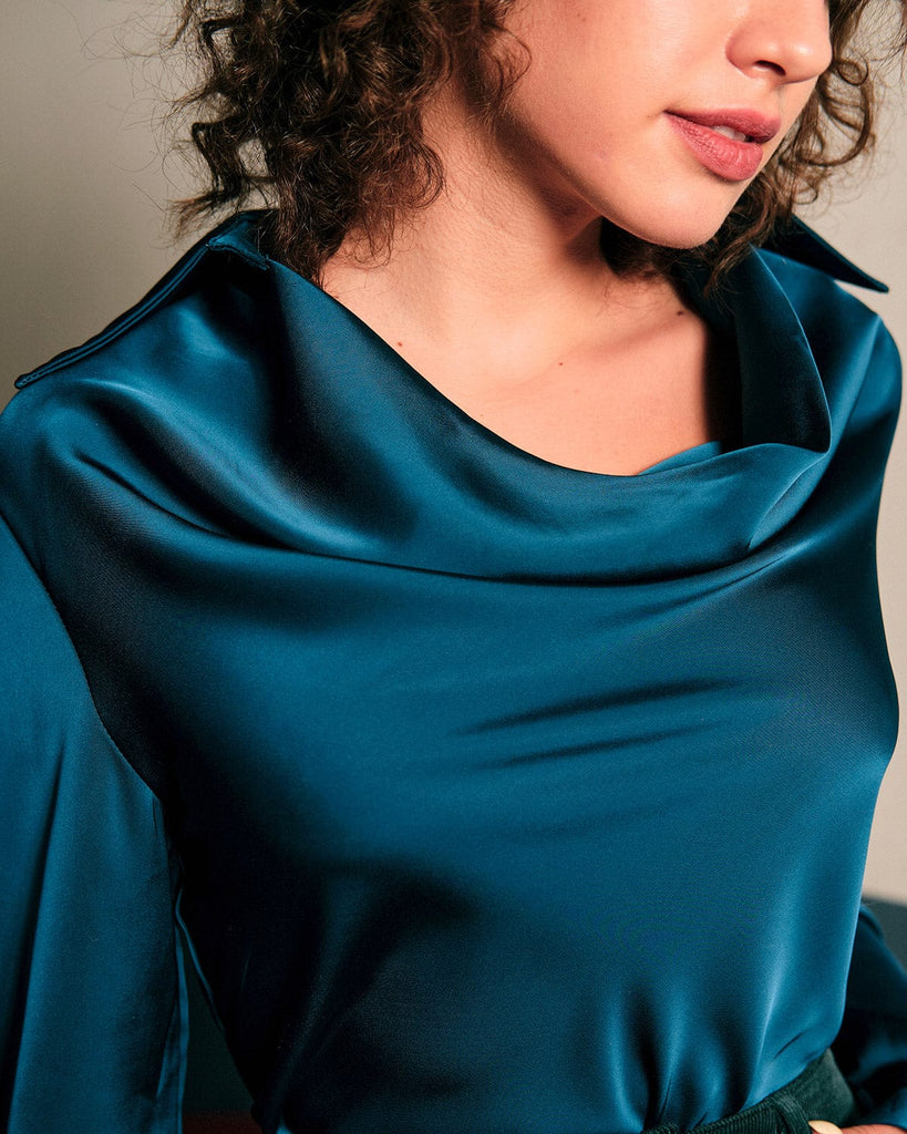 The Satin Cowl Neck Blouse Tops - RIHOAS