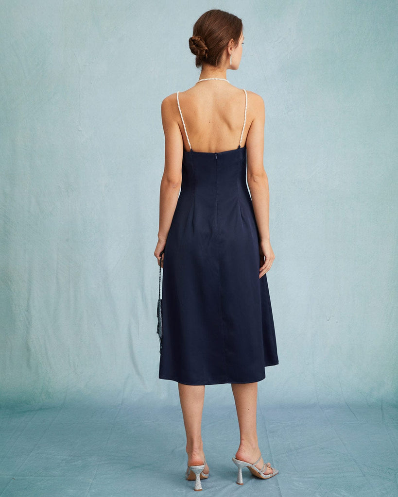The Satin Pearl Strap Midi Dress Dresses - RIHOAS