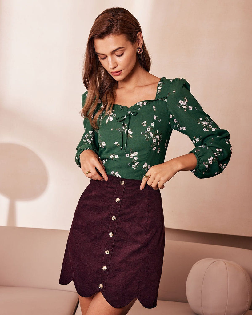 The Scallop Hem Corduroy Skirt Bottoms - RIHOAS