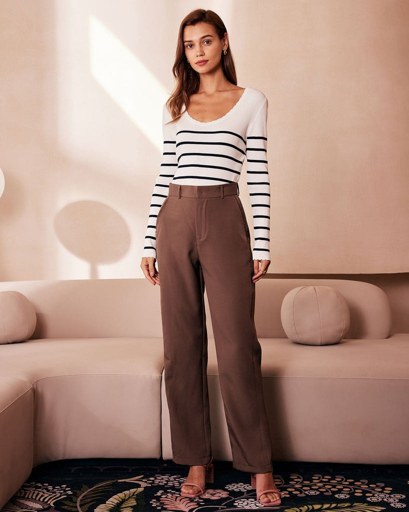 The Scoop Neck Striped Knit Top Tops - RIHOAS