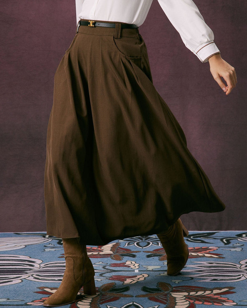The Slant Pocket Pleated Midi Skirt Bottoms - RIHOAS