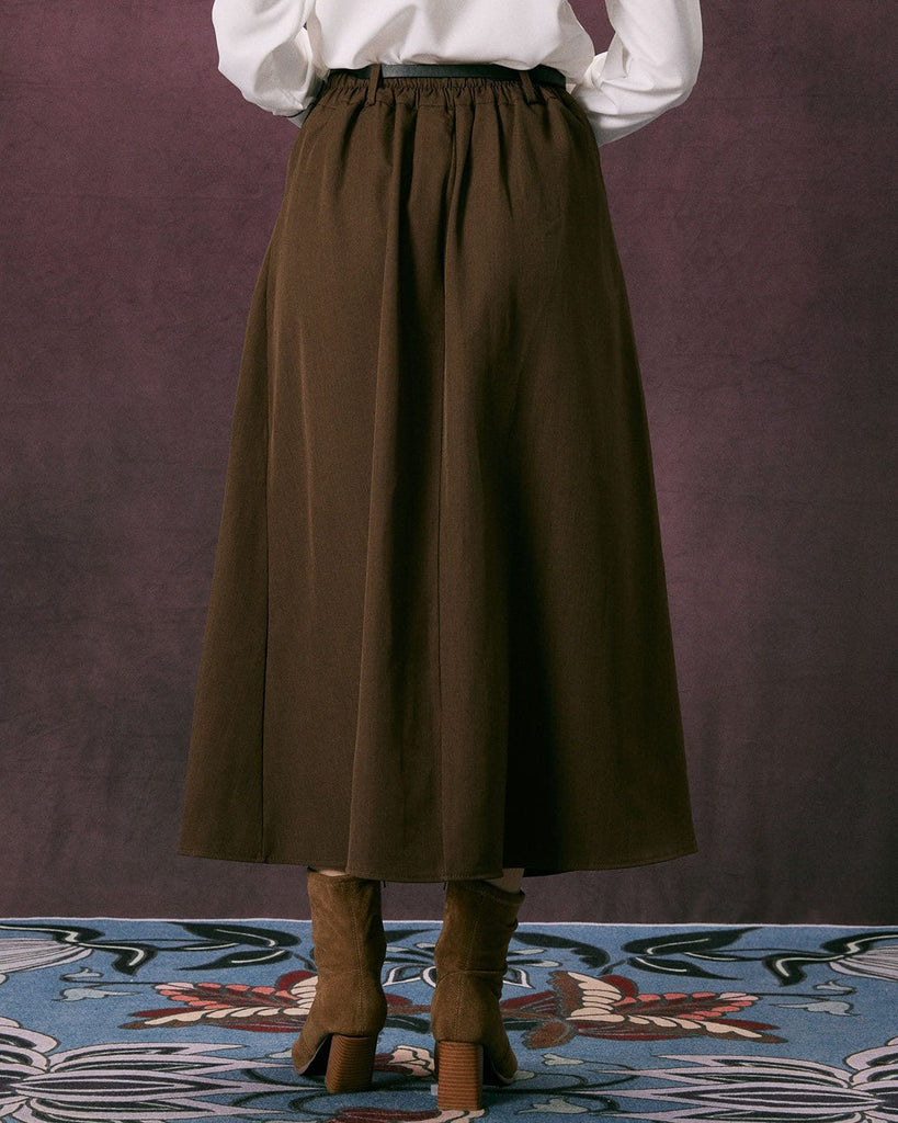 The Slant Pocket Pleated Midi Skirt Bottoms - RIHOAS