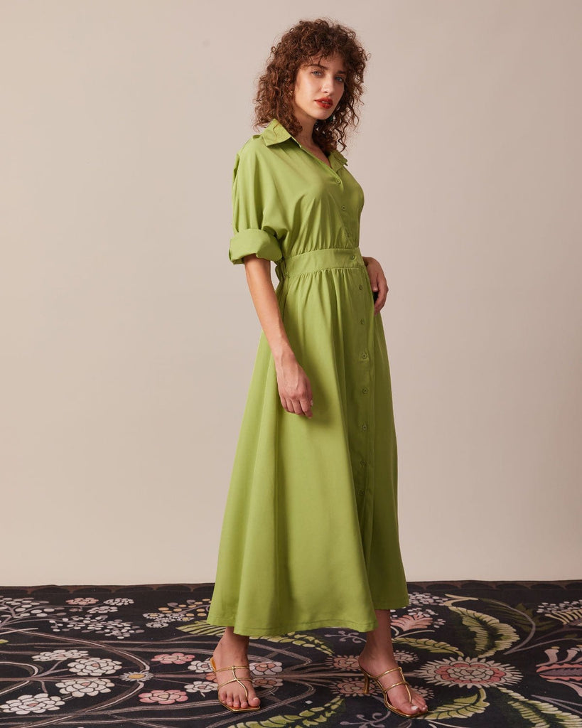 The Solid Belted Shirt Dress Dresses - RIHOAS