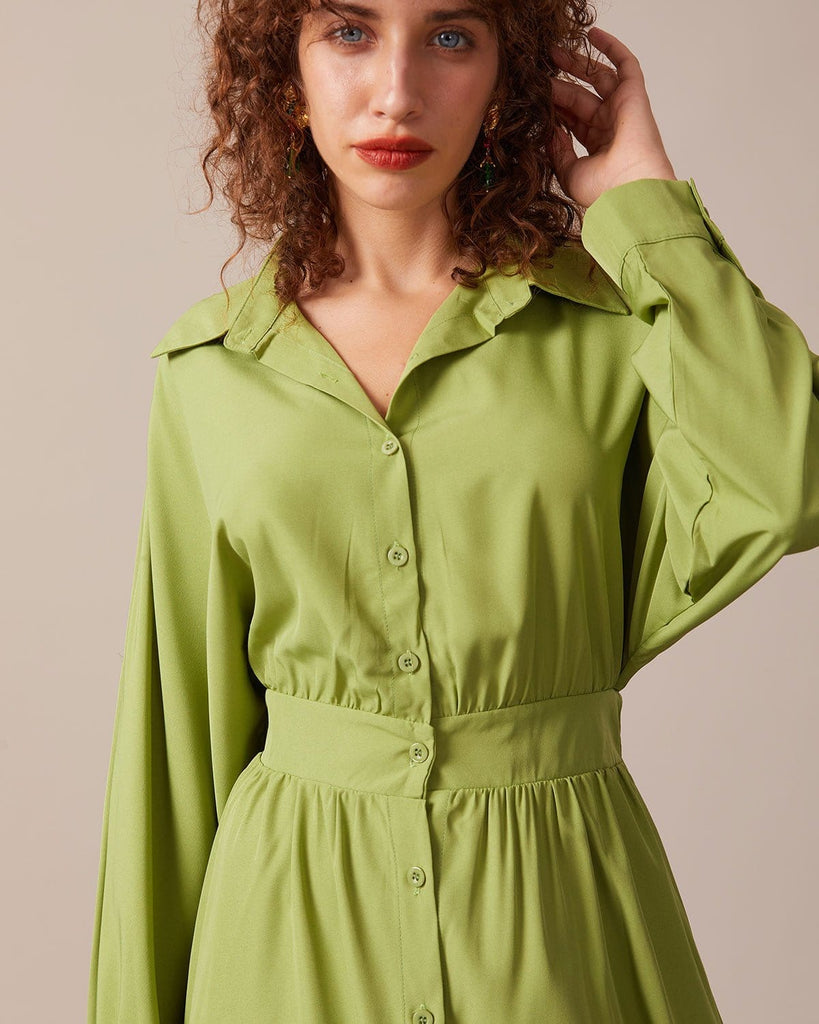 The Solid Belted Shirt Dress Dresses - RIHOAS