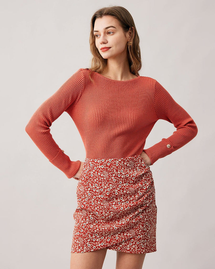 The Solid Boat Collar Knit Top Orange Tops - RIHOAS
