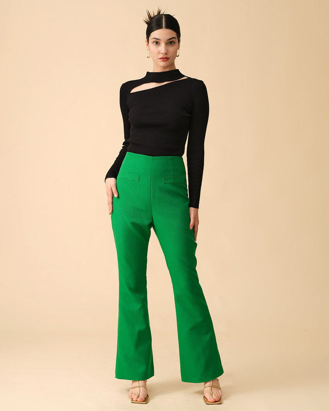 THE PORTERFIELD CROP PINTUCK FLARE PANTS KELLY GREEN – greyven