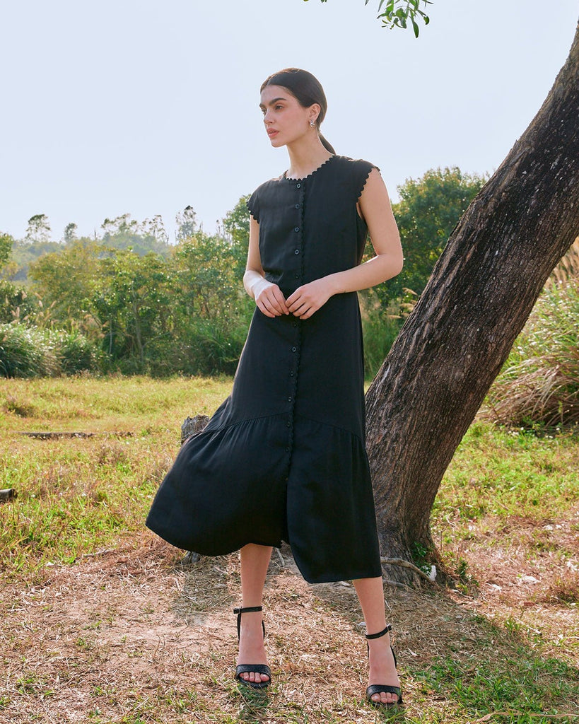 The Solid Color Lapel Midi Dress Dresses - RIHOAS