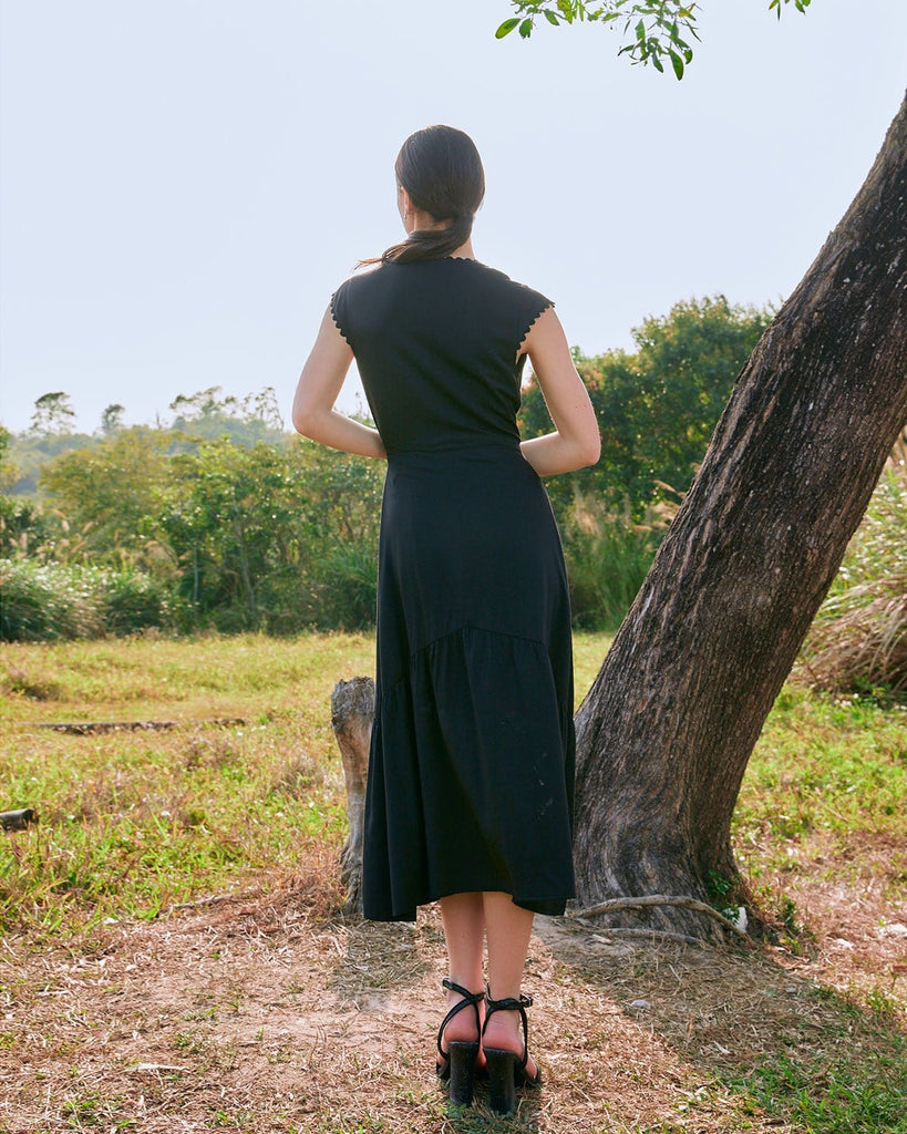 The Solid Color Lapel Midi Dress Dresses - RIHOAS